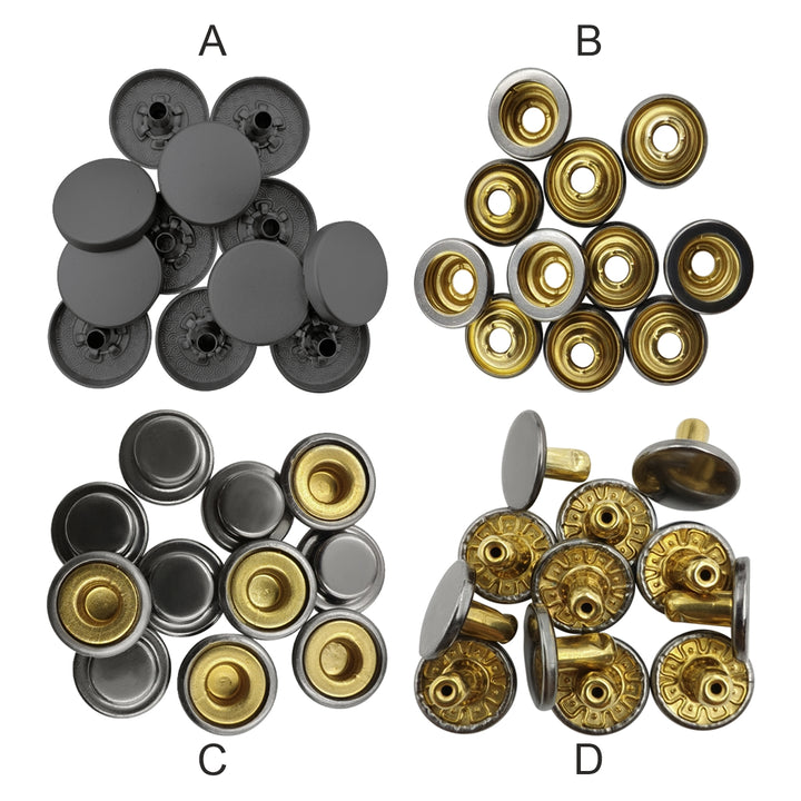 Matte Dark Grey 4-Part Press Snap Buttons Fasteners Set for Garments/Leather Accessories