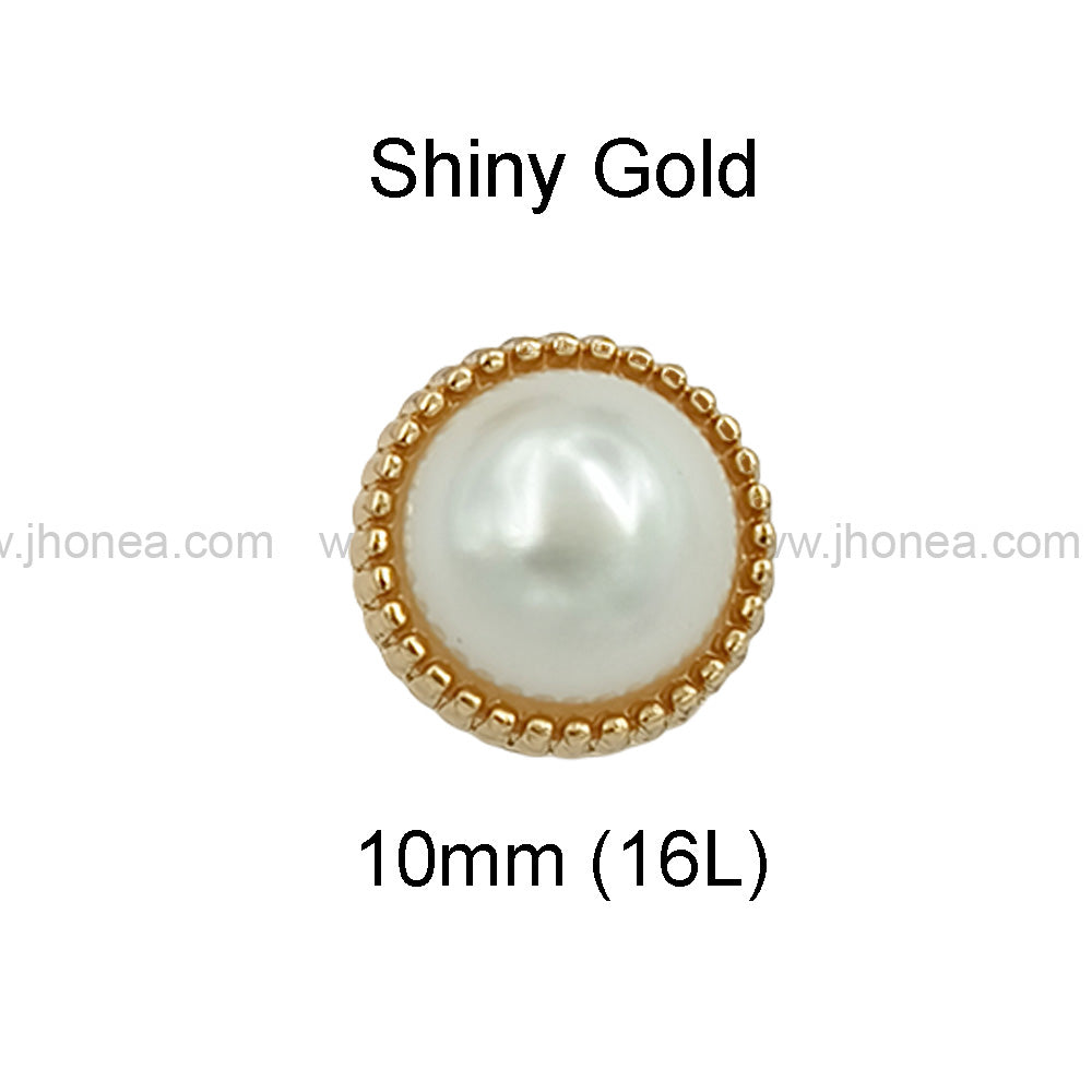Shiny Gold Round Shape 10mm(16L) Pearl Metal Shank Button