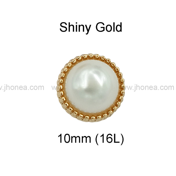 Shiny Gold Round Shape 10mm(16L) Pearl Metal Shank Button