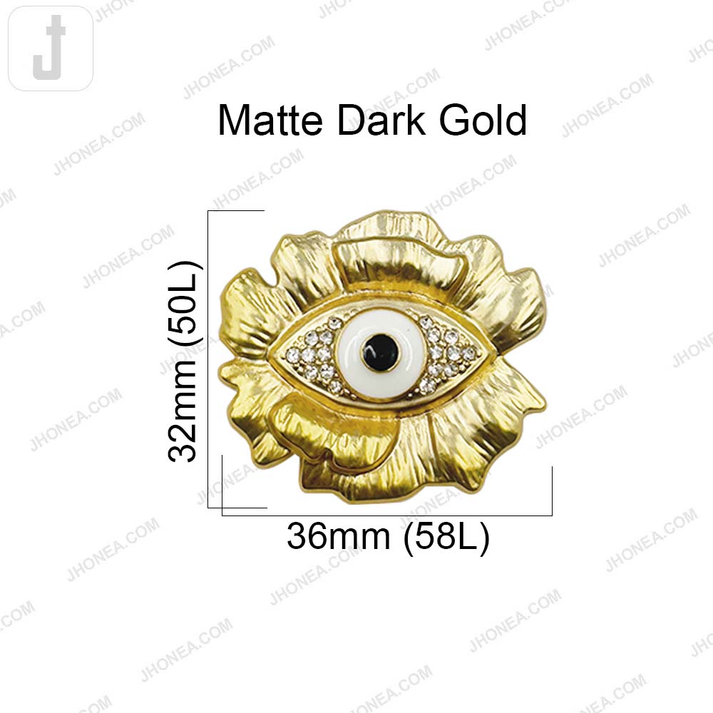 Luxury Matte Gold Evil Eye Metal Button with Diamond Accents