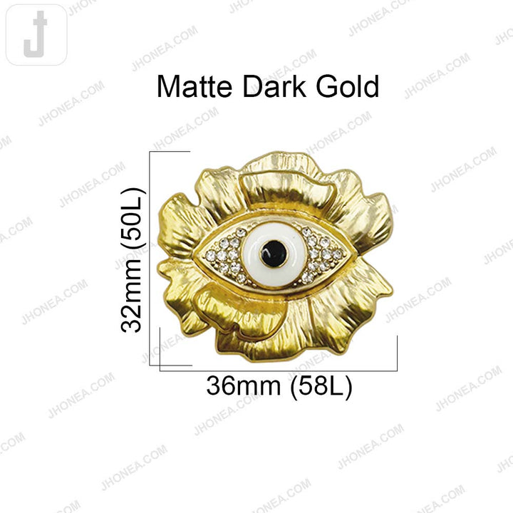 Luxury Matte Gold Evil Eye Metal Button with Diamond Accents