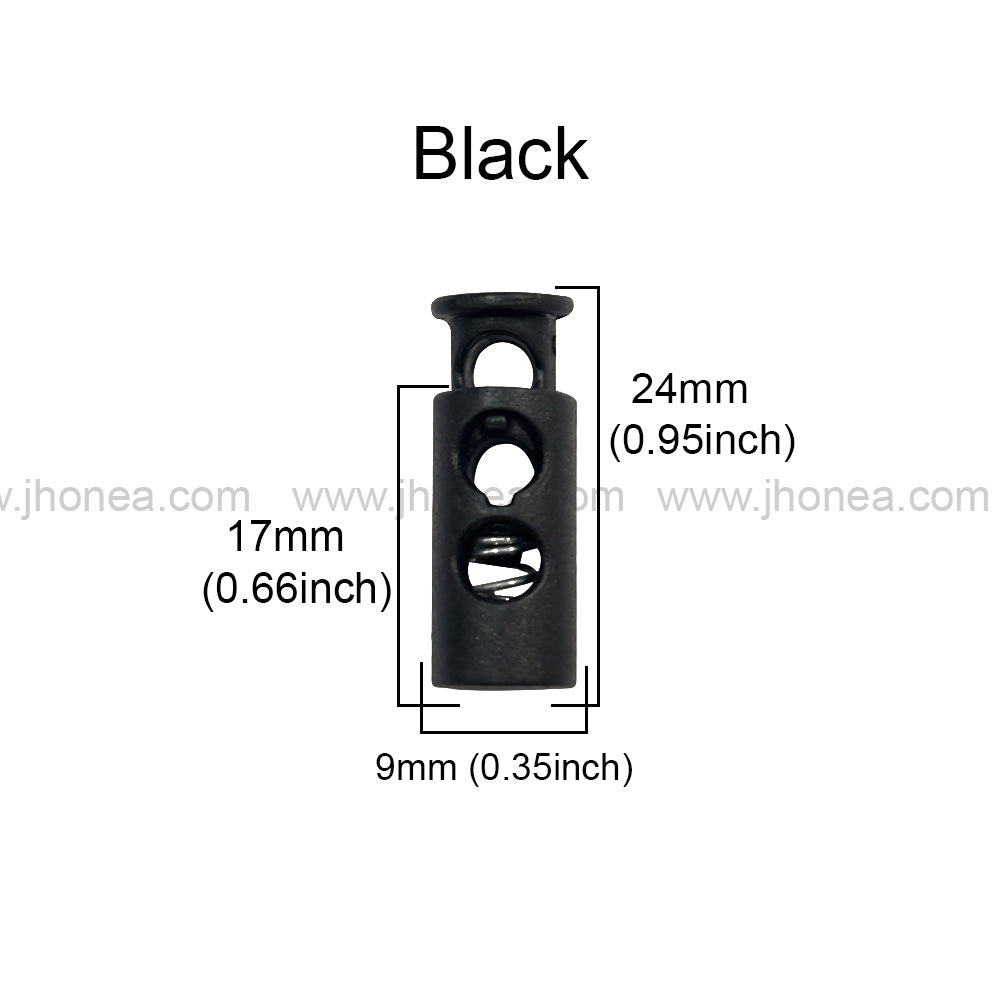 Matte Black Two-Hole Spring Plastic Cord Lock for Hoodies