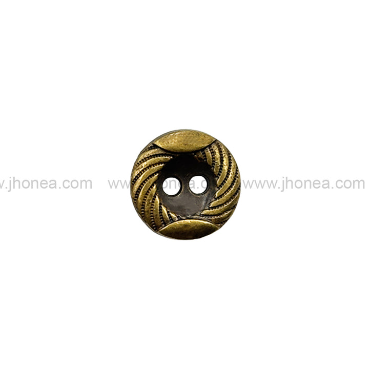 Engraved Rounded Rim 2-Hole Round Shape Antique Brass Shirt/Kurta Buttons