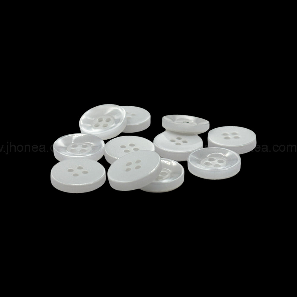 Glossy 15mm (24L) Pearlescent White 4-Hole Polyester Button