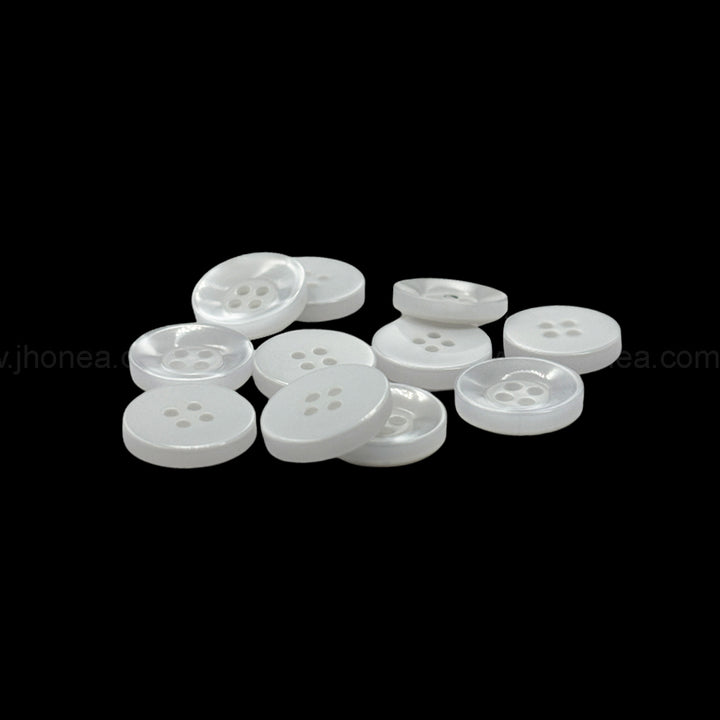 Glossy 15mm (24L) Pearlescent White 4-Hole Polyester Button