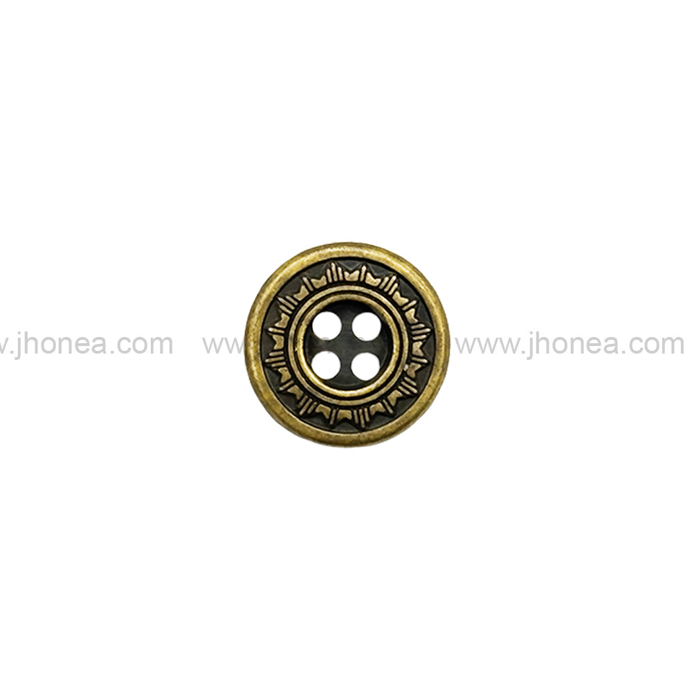 Sun Design Round Shape Antique Brass 4-Hole Metal Buttons for Shirts