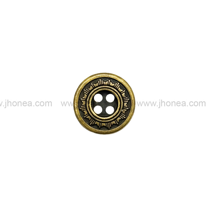 Sun Design Round Shape Antique Brass 4-Hole Metal Buttons for Shirts