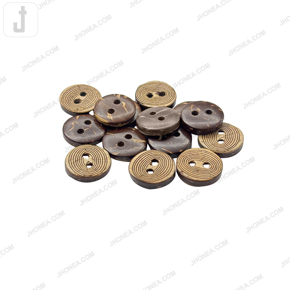 Natural Coco Buttons Round Shape 2 Hole Fingerprint Design