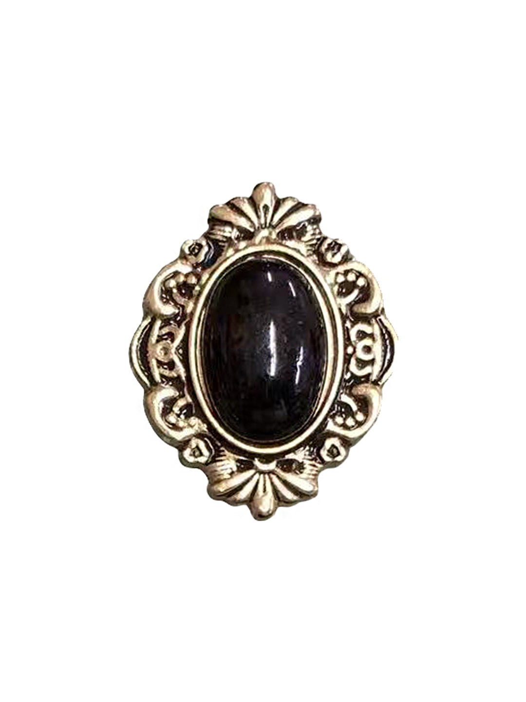 Vintage Antique Gold Engraved Frame with Black Beaded Brooch Pin