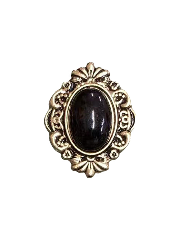 Vintage Antique Gold Engraved Frame with Black Beaded Brooch Pin