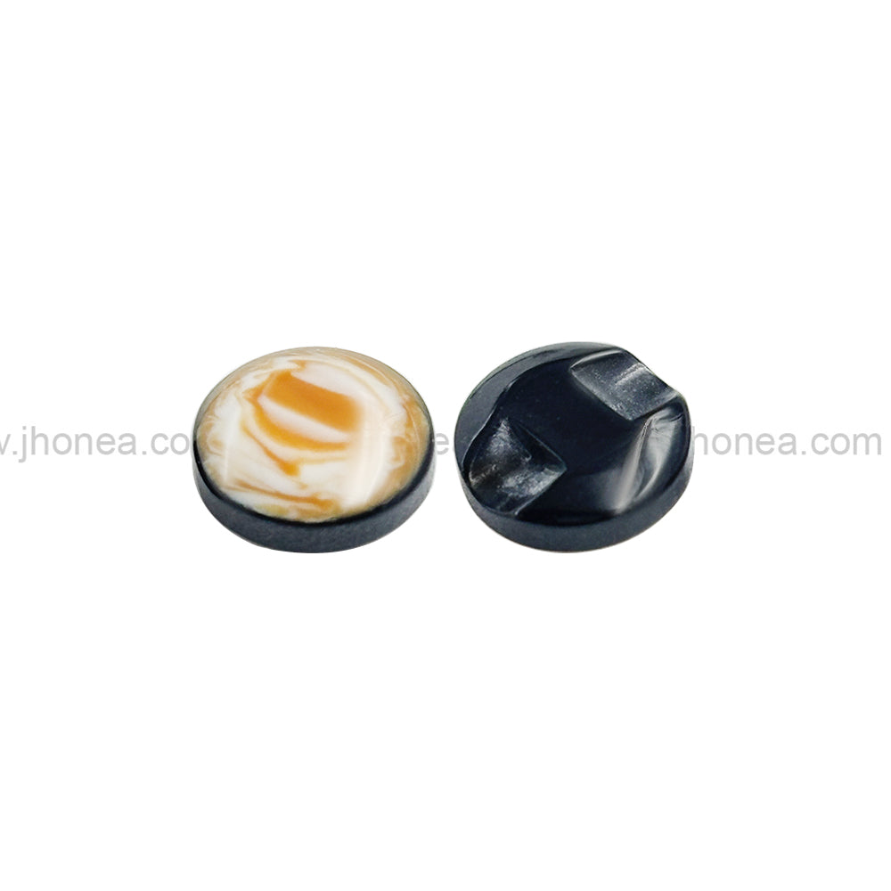 Striking Brown & White 10mm Round Polyester Button with Back Hole Shank