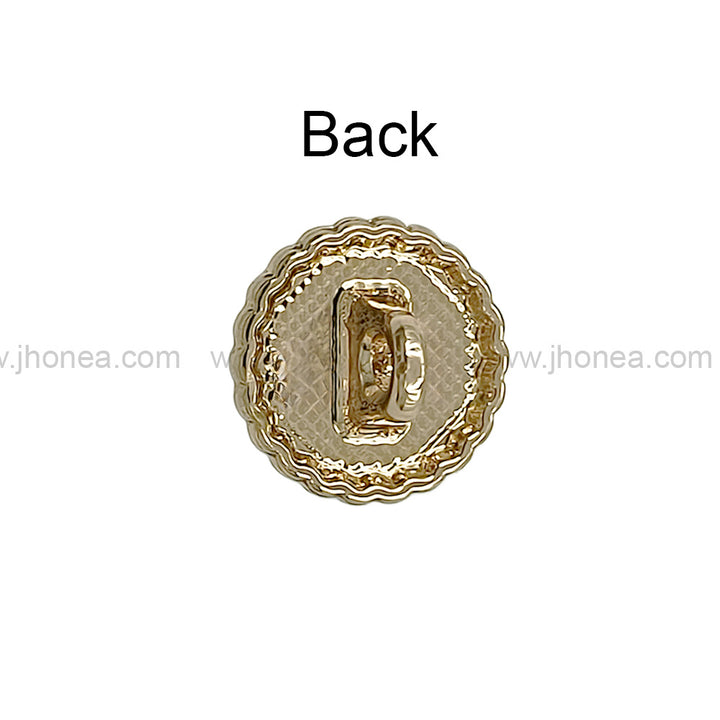 Shiny Round Shape Engraved Rim Pearl Metal Button