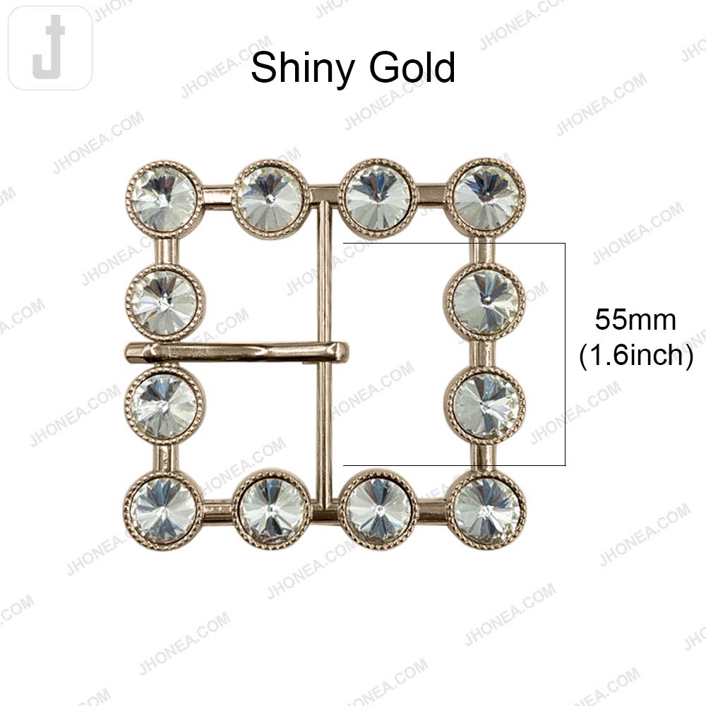 Glamorous Sparkling Square Shiny Gold Diamond Belt Buckle