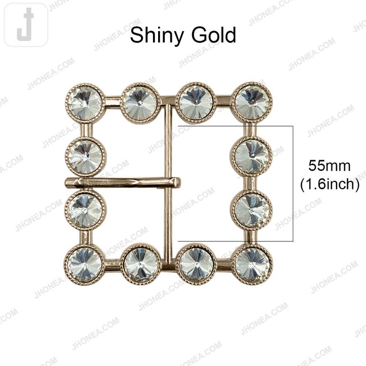 Glamorous Sparkling Square Shiny Gold Diamond Belt Buckle