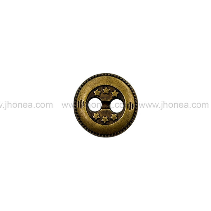Premium Round Shape Antique Brass Stars Engraved 2-Hole Metal Buttons