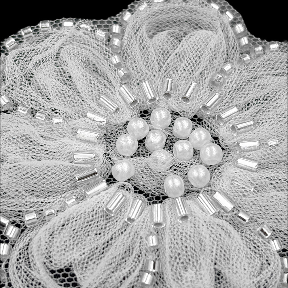 Exquisite Dyeable Mesh Beaded Flower Lace Applique for Dresses & Bridal Wear