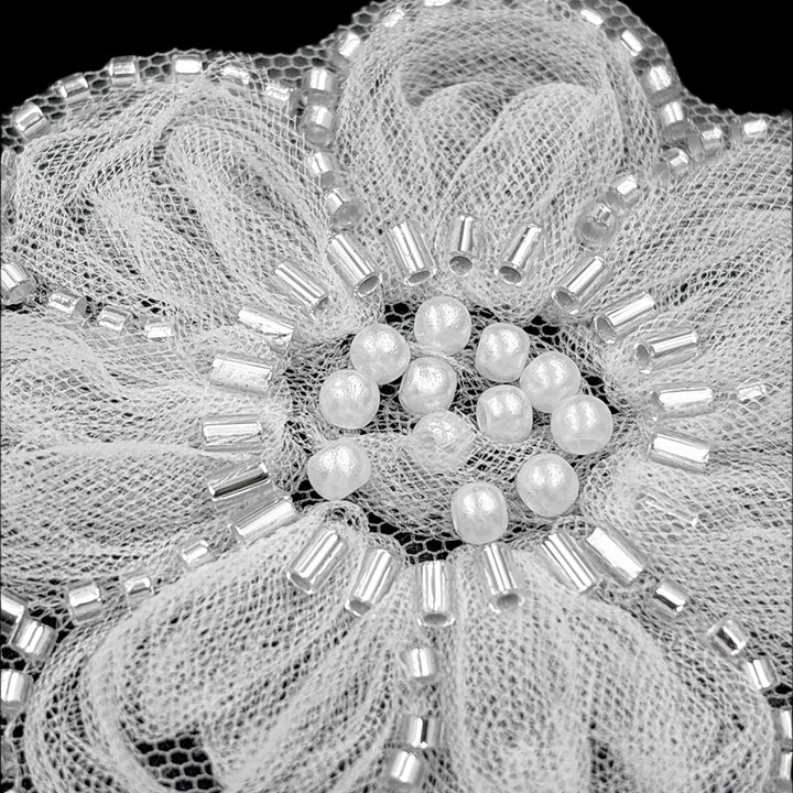Exquisite Dyeable Mesh Beaded Flower Lace Applique for Dresses & Bridal Wear