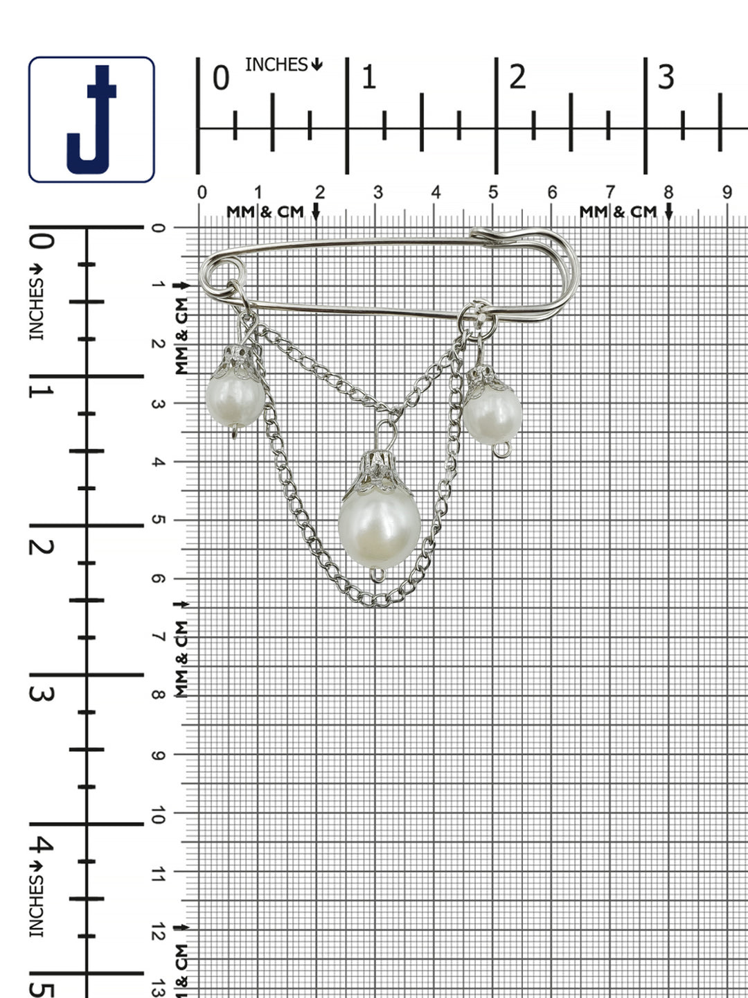Elegant Silver Finish Pearl Drop Chain Brooch Pin