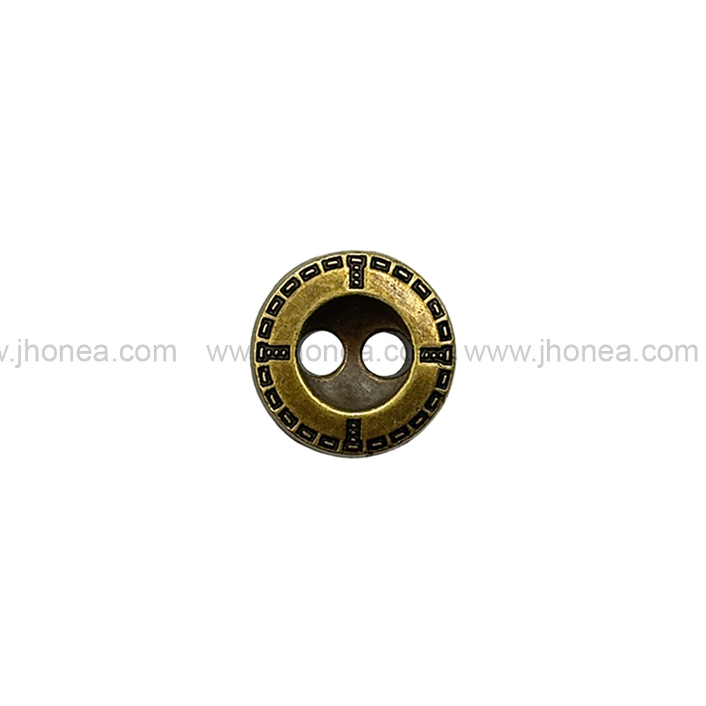Engraved Rim 2-Hole Round Shape Antique Brass Shirt/Kurta Metal Buttons