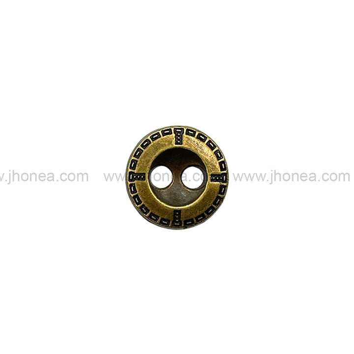 Engraved Rim 2-Hole Round Shape Antique Brass Shirt/Kurta Metal Buttons