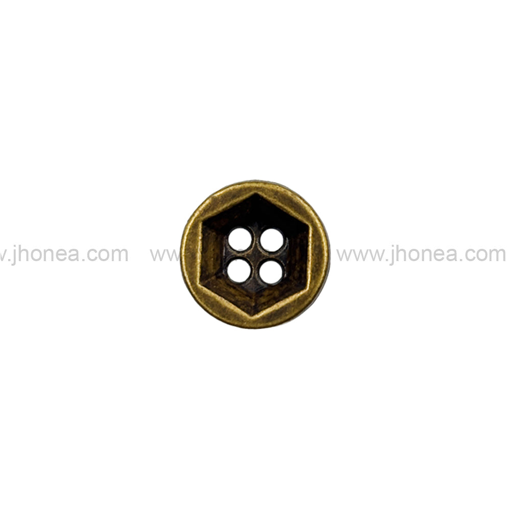 Solid Design Geometric Pattern 4-Hole Antique Brass Metal Shirt Buttons