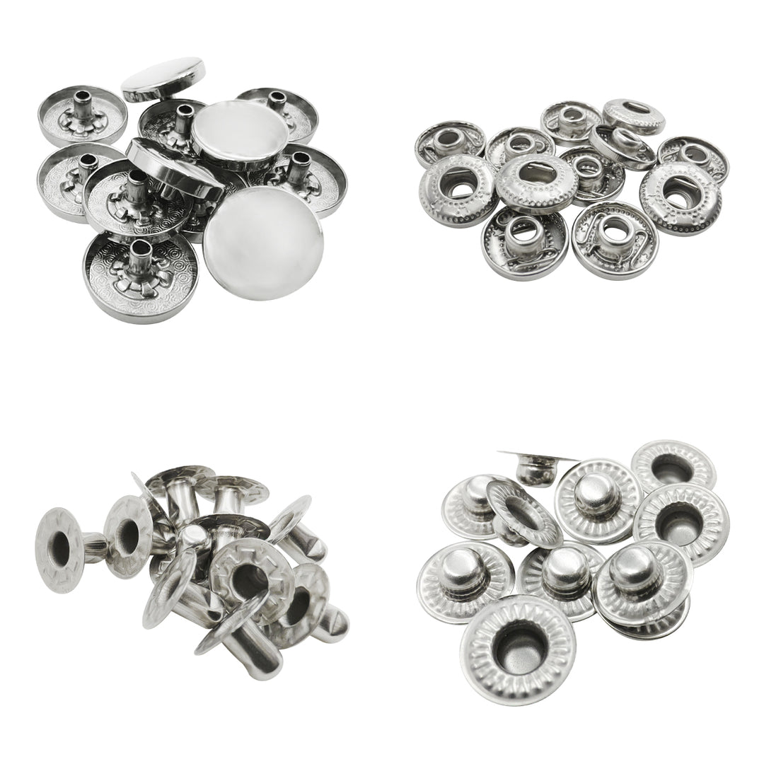 Standard Quality Assorted Metal Snap Buttons 4-Part Snap Fastener Sets