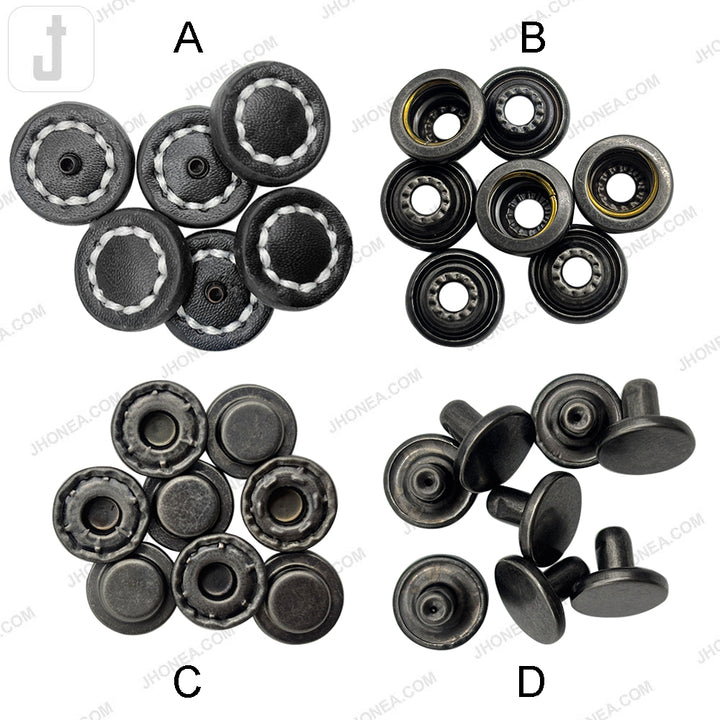 Classic PU Leather 4-Part Bowl Snap Buttons for Garments & Bags