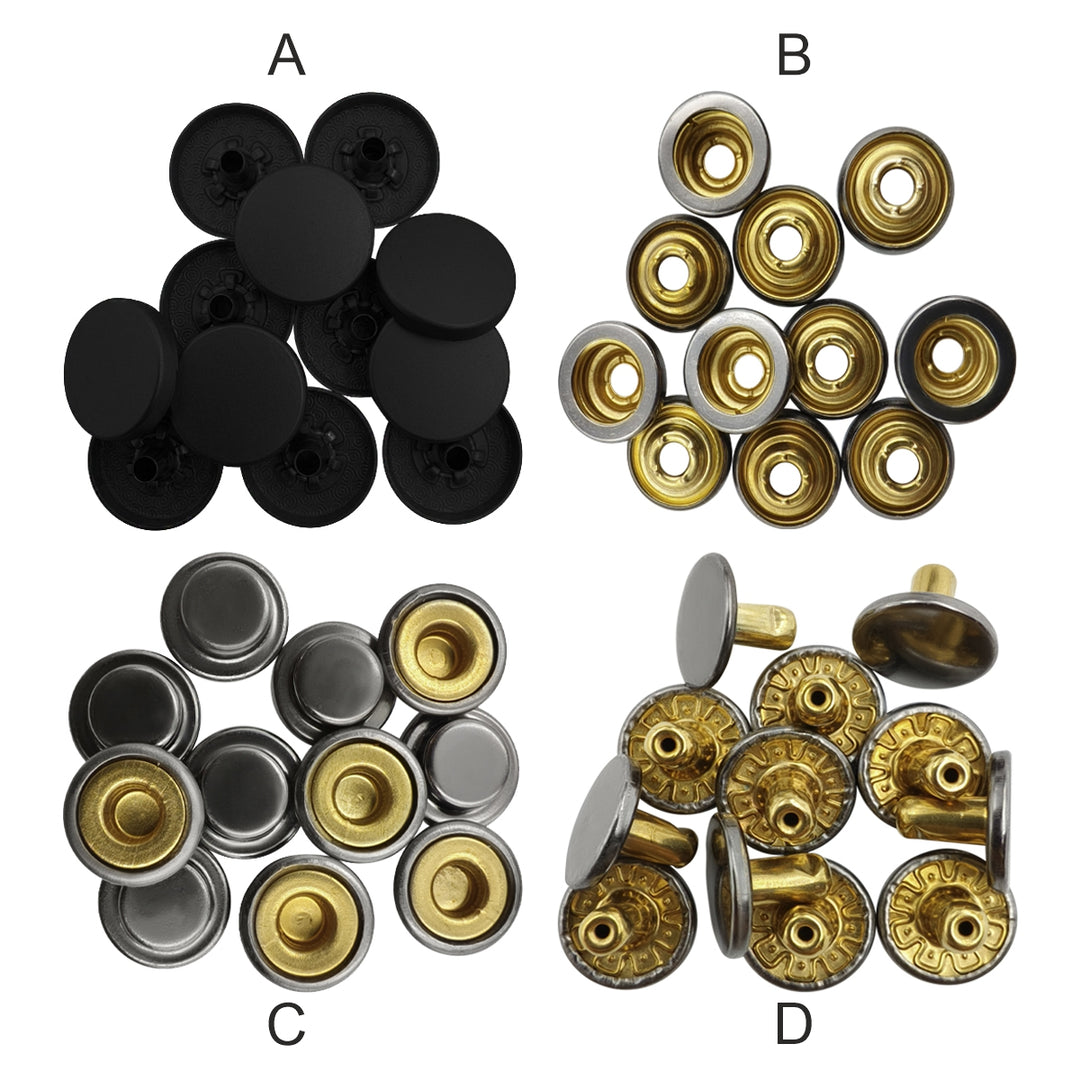 Matte Black 4-Part Press Snap Buttons Fasteners Set for Garments/Leather Accessories