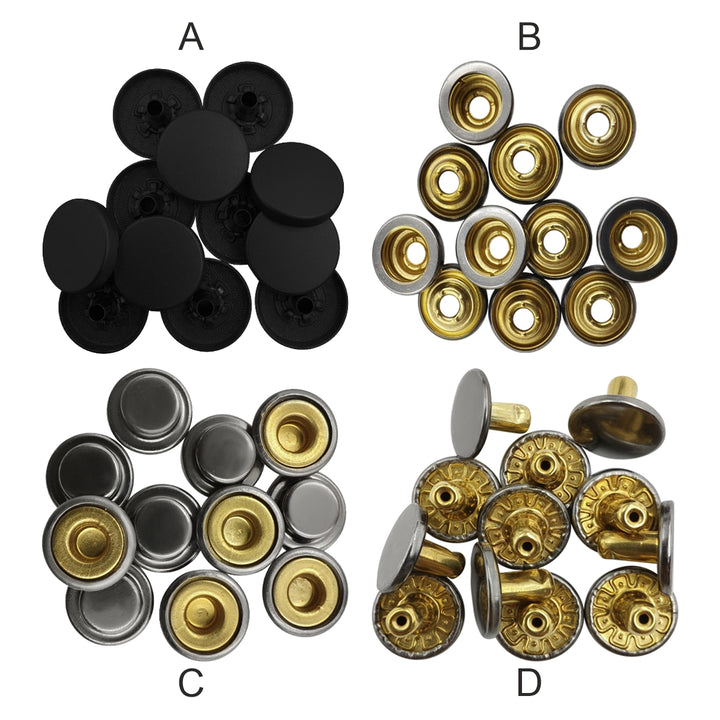 Matte Black 4-Part Press Snap Buttons Fasteners Set for Garments/Leather Accessories
