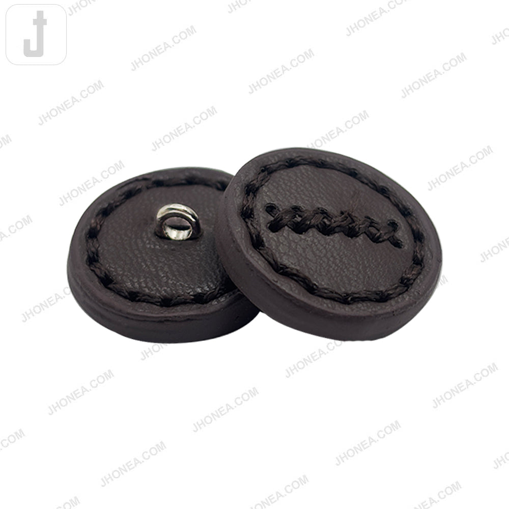 Dark Brown Elegant Stitched PU Leather Down Loop Button