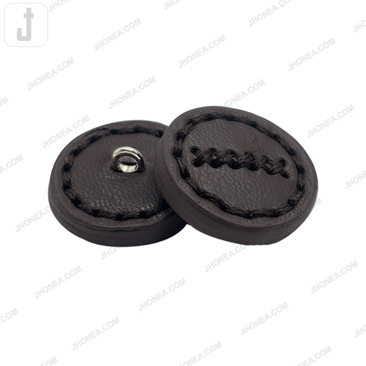 Dark Brown Elegant Stitched PU Leather Down Loop Button