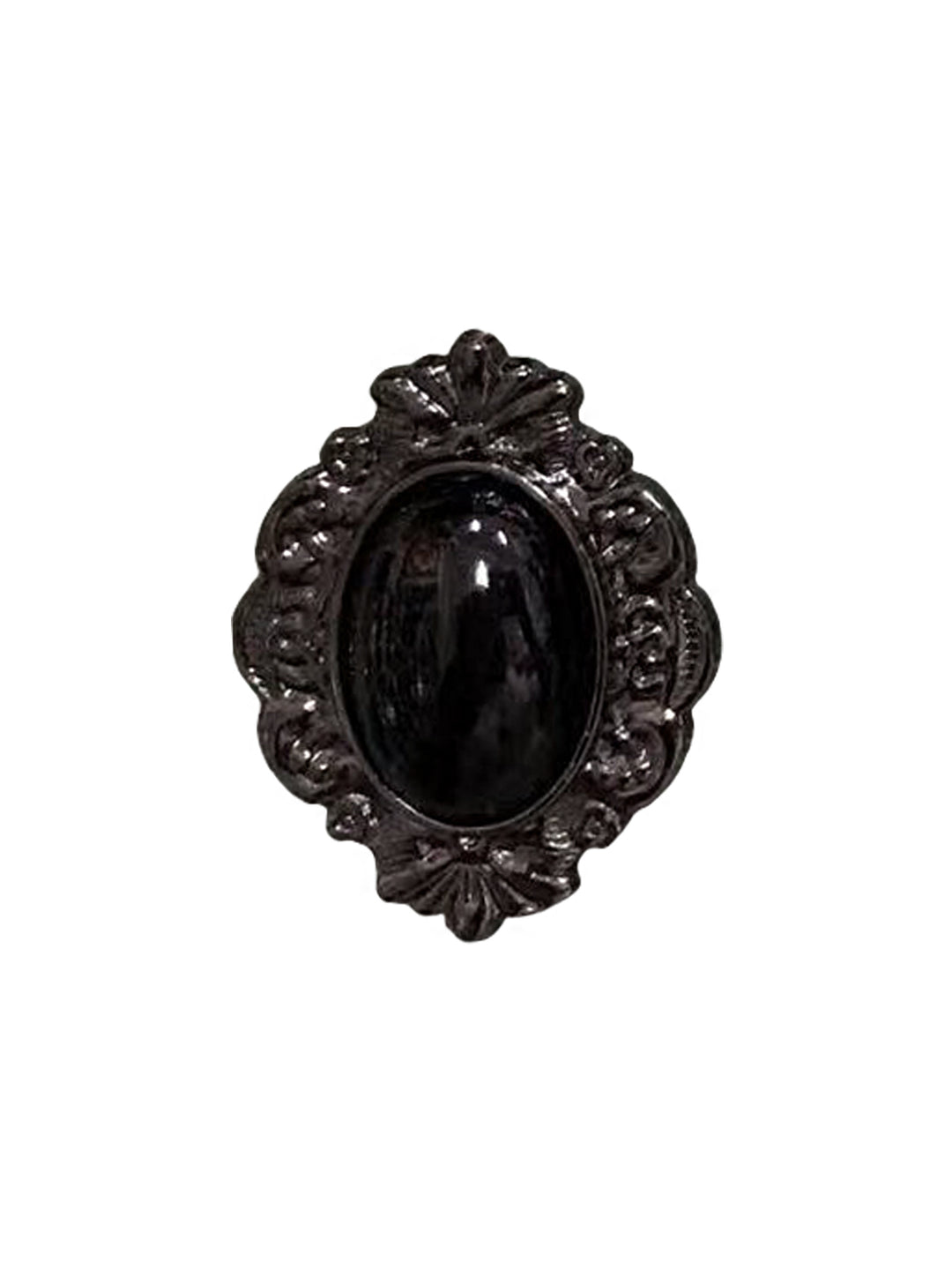 Vintage Shiny Black Nickel Engraved Frame with Black Beaded Brooch Pin