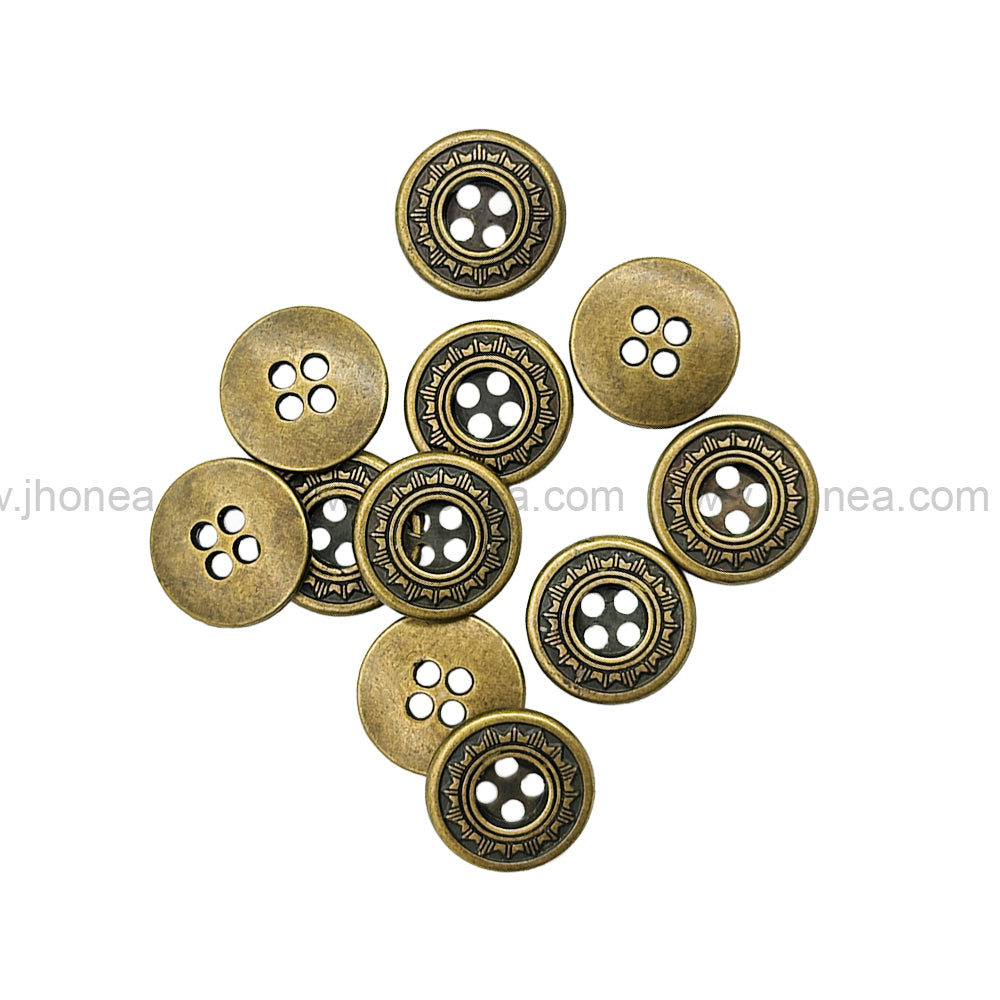 Sun Design Round Shape Antique Brass 4-Hole Metal Buttons for Shirts