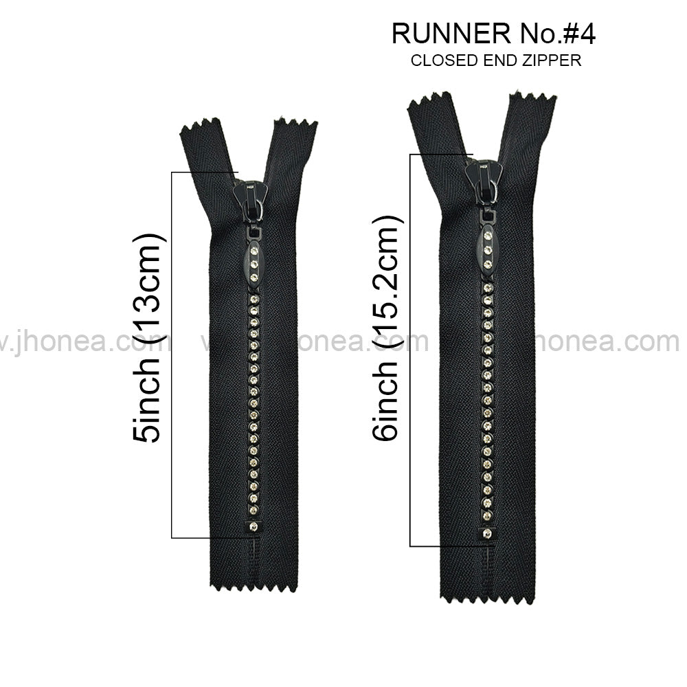 #4 Number Decorative Fancy Closed End Zipper with Diamond Embellished Teeth