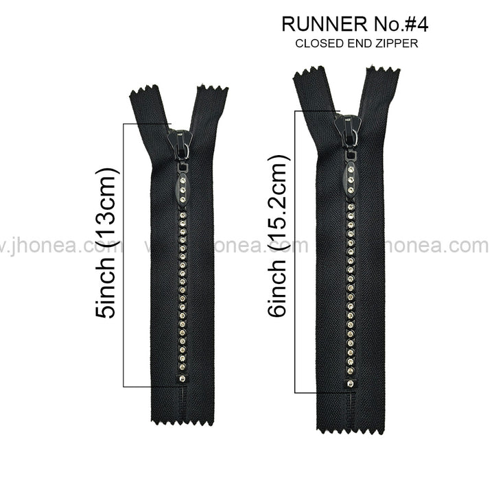 #4 Number Decorative Fancy Closed End Zipper with Diamond Embellished Teeth