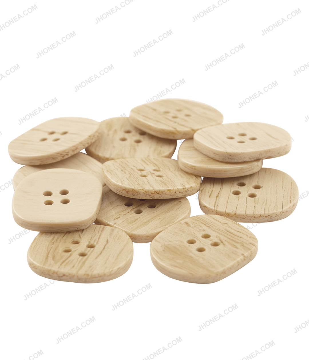 Uneven Shape Beige Color 4-Hole Decorative Poly Button