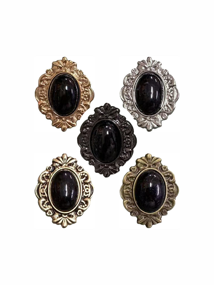 Vintage Engraved Frame with Black Beaded Brooch Pin