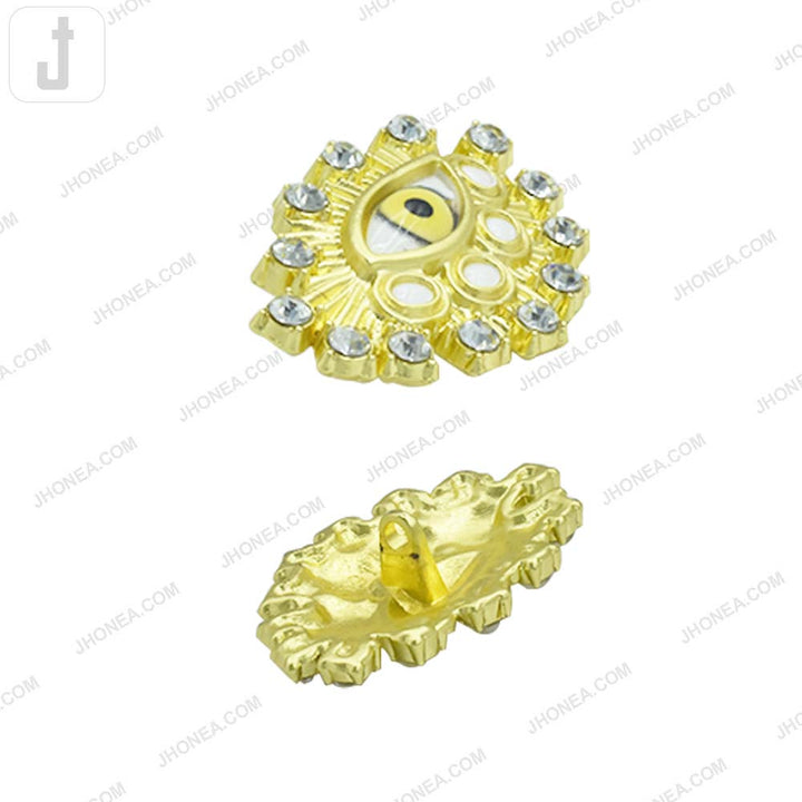Fancy Eye Metal Button with Diamond Accents for Designer Wear