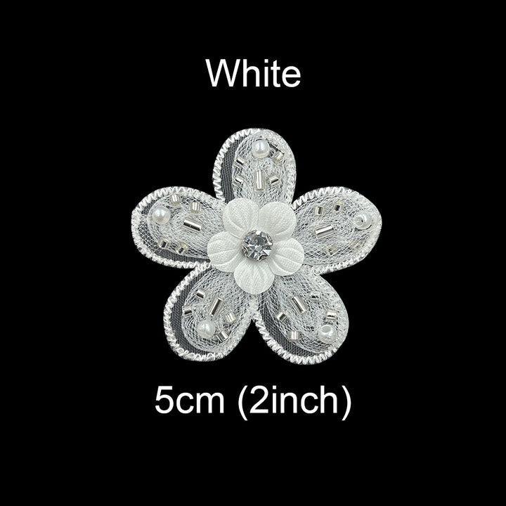 Decorative Dyeable Beaded Flower Lace Applique 5cm Bridal Embellishment