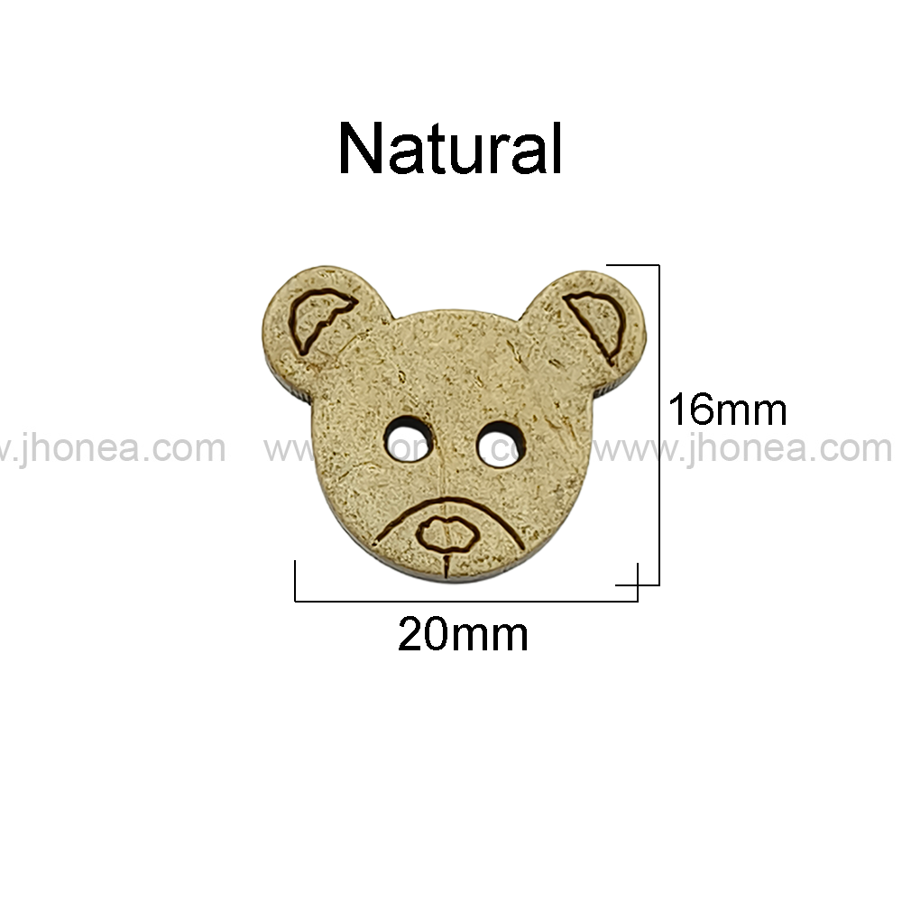 Teddy Bear Shape 2-Hole Natural Coco Button