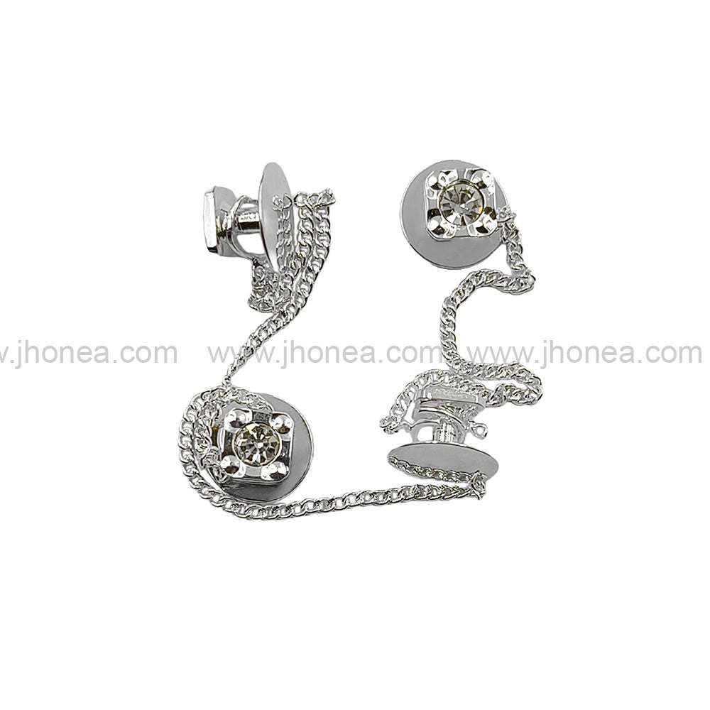 Sparkling Silver Square Shape Diamond Chain Hanging Buttons