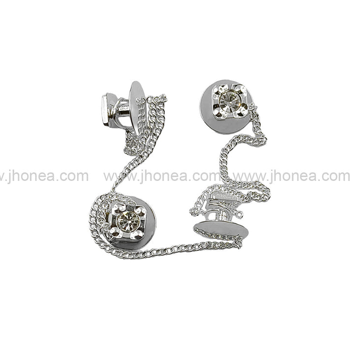 Sparkling Silver Square Shape Diamond Chain Hanging Buttons