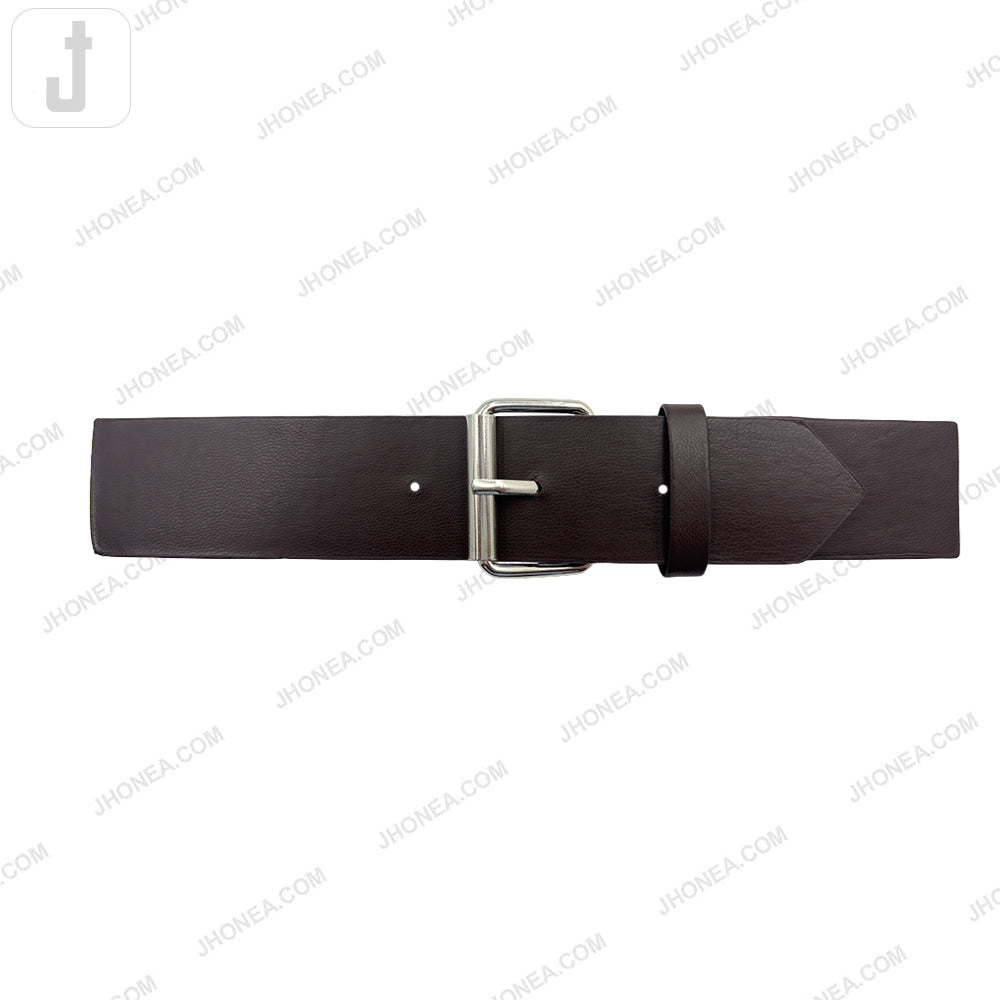 Timeless Silver with Brown PU Leather Belt with Adjustable Prong Buckle