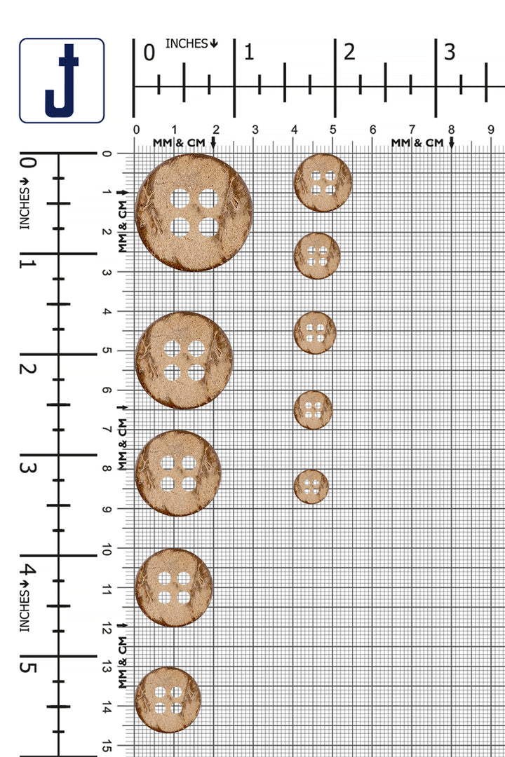 Smooth Finish Natural Coco Shell 4 Hole Buttons