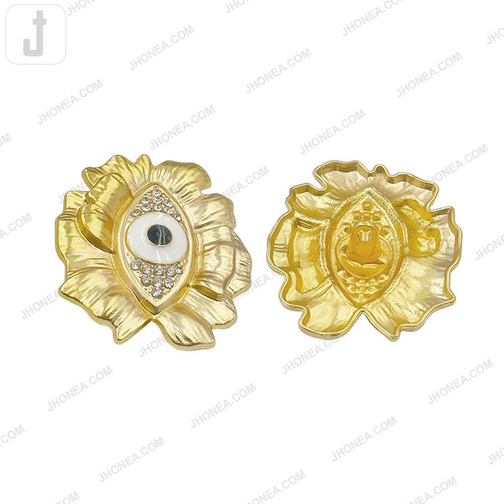 Luxury Matte Gold Evil Eye Metal Button with Diamond Accents