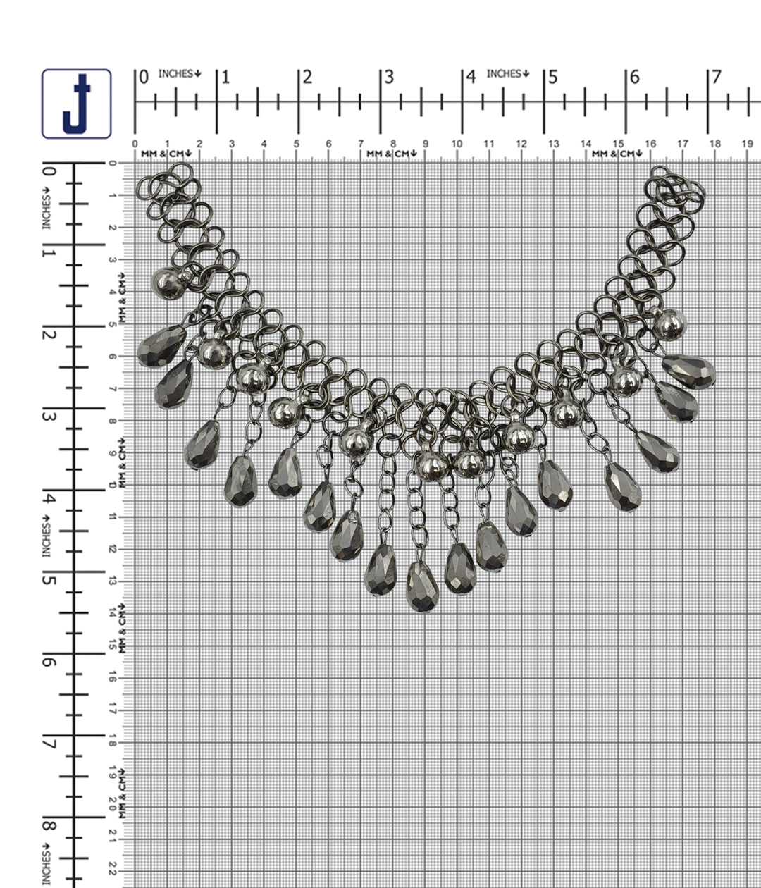 Gunmetal Statement Necklace with Teardrop Beads and Chain Design