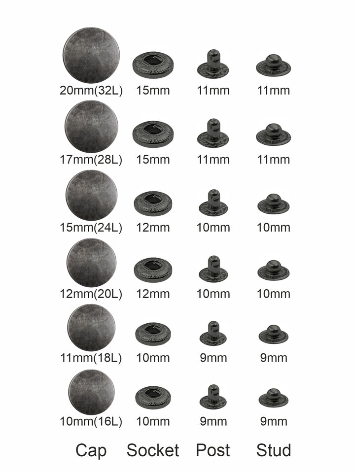 Standard-Quality Pewter Silver 4-Part Metal Snap Buttons for Leather, Jackets, DIY
