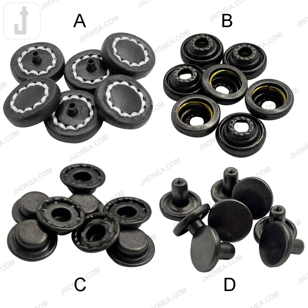 Classic PU Leather 4-Part Bowl Snap Buttons for Garments & Bags