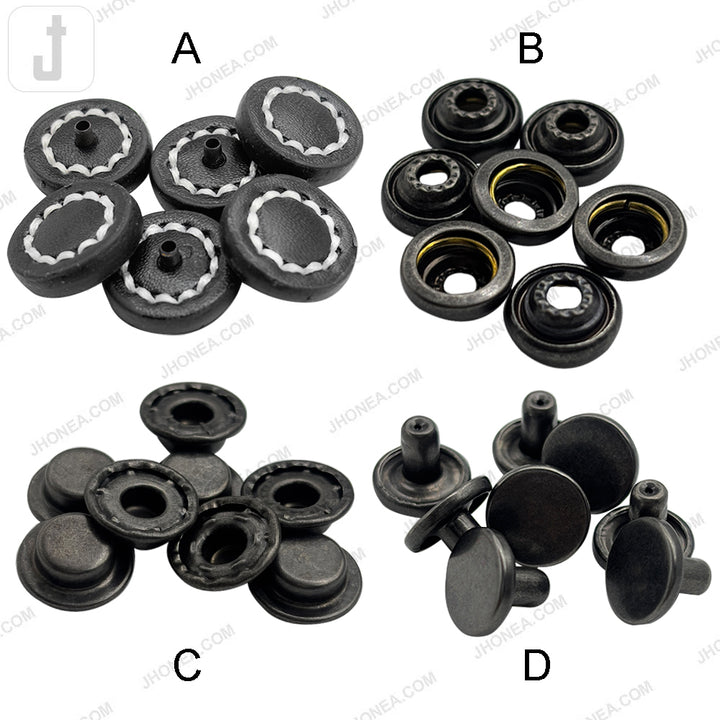 Classic PU Leather 4-Part Bowl Snap Buttons for Garments & Bags