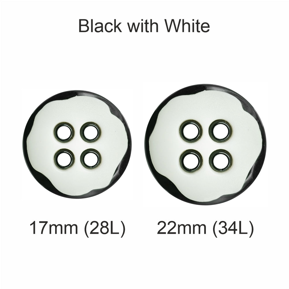 Black with White Round 4-Hole Polyester Buttons for Coats/Blazers